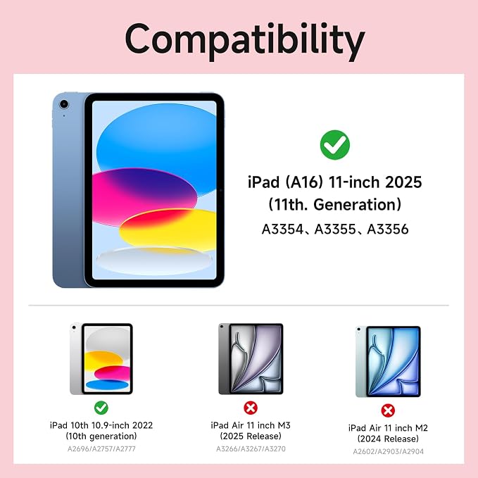 kenke Hybrid Case for iPad A16 11th Gen 11''/10th Gen 10.9'' Black | Detachable Magnetic Portrait/Landscape Stand Cover Magnetic Rotating Hard Clear PC Back Auto Wake/Sleep Support Touch ID