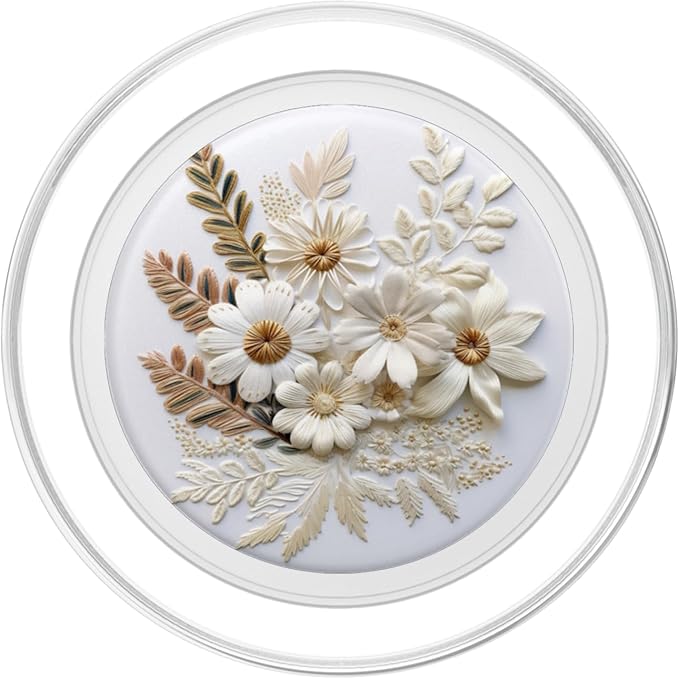 Beige Floral Flower Pattern On White Background PopSockets PopGrip for MagSafe
