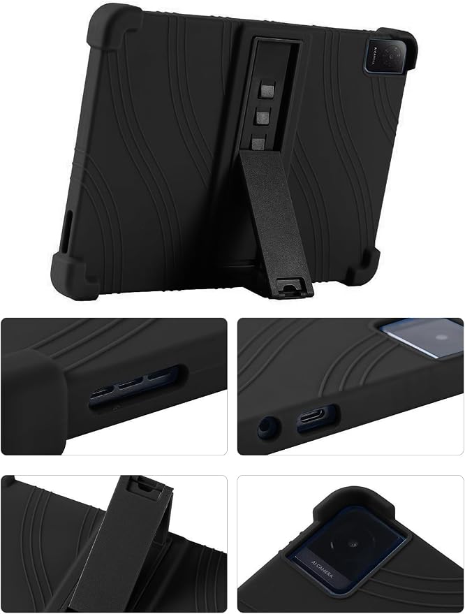 Case for TCL Tab 10L Gen 4 (Model 8483A) 10.1 Inch Tablet Soft Silicone Heavy Duty Shockproof Protective Cover with Adjustable Kickstand (Black)
