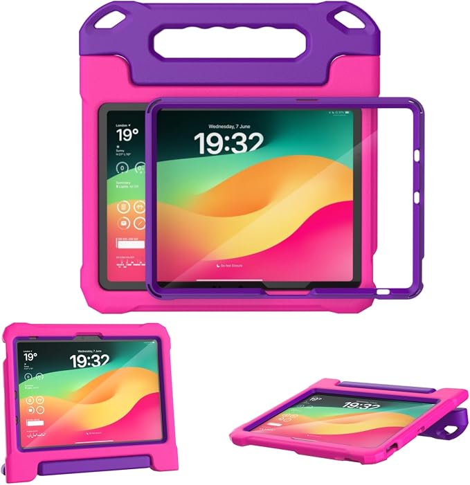 Kids Case for New iPad (A16) 11th Generation 11 inch 2025 iPad 10th Generation 10.9 2022 - Shockproof Handle Bumper Stand Cover with Built-in Screen Protector &amp Pencil Holder Tablet Case (Black)
