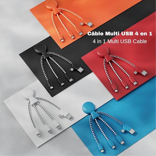 Xoopar - Mr Bio 4 in 1 Multi USB Cable Octopus Design Black - Universal Recycled Plastic Charger - USB Plug - USB-C - Lightning - Micro USB for Universal Smartphone