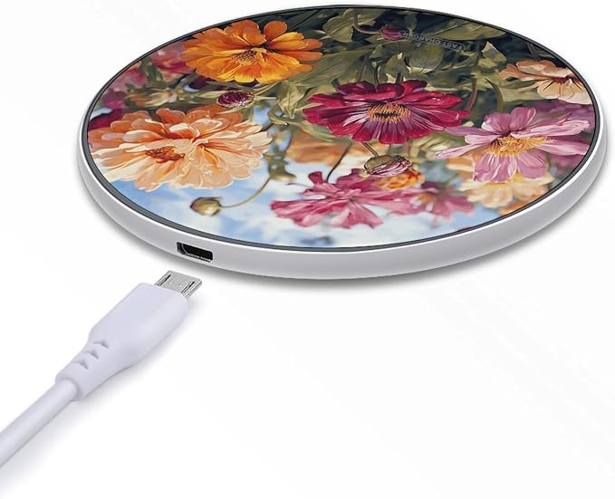 Colorful Flower Wireless Charger Portable Fast Charging Pad Lightweight Wireless Charging Pad 10W Slim Charging Station for Phone Charger Mat for Travel Home Office Desk