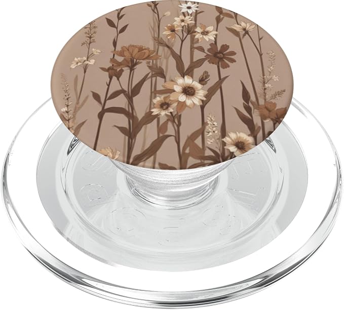 Cute Girly Brown Floral Pattern Illustration Print PopSockets PopWallet for MagSafe