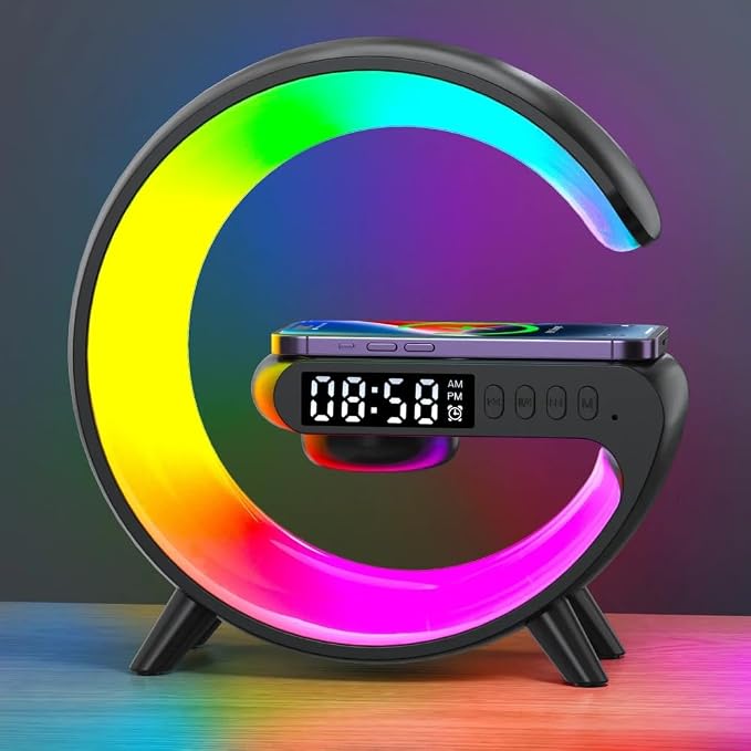 Desktop Mobile Phone Wireless Charger Pad Stand RGB Night Light Fast Charging Station for iPhone Samsung Xiaomi Huawei (Black)