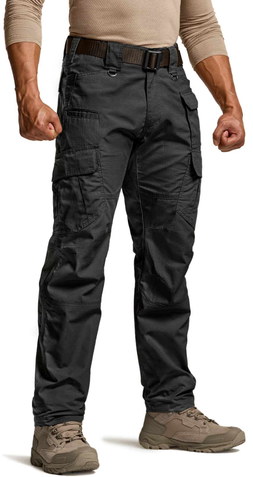 CQR Men's Tactical Pants, Water Resistant Ripstop Cargo Pants, Lightweight EDC Work Hiking Pants, Outdoor Apparel, Duratex Mag Pocket Black, 30W x 30L