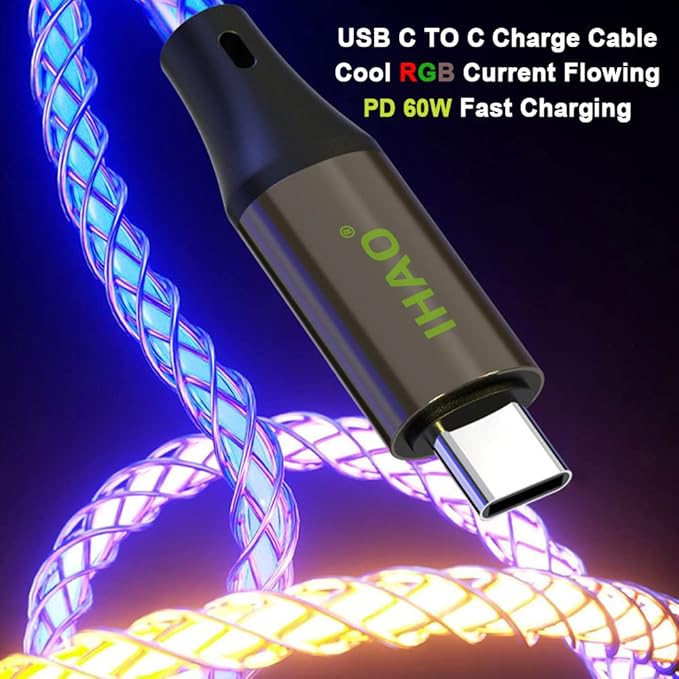 IHAO Multi Ports Charger Cable 3 Combinations in One Cable USB A to USB C/Micro USB PD Fast Charging Cord Lighted Up LED Flowing Compatible with Almost All Kinds of Electric Device-39Inches Blue
