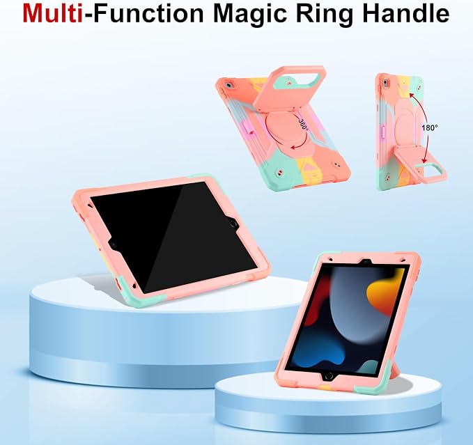 Case for iPad 9th Generation (2021) /iPad 8th Gen (2020)/iPad 7th Gen (2019) Military Grade Shockproof iPad Case Built-in 360°Rotating Stand/Pen Slot/Shoulder Strap for iPad 10.2 (Black)