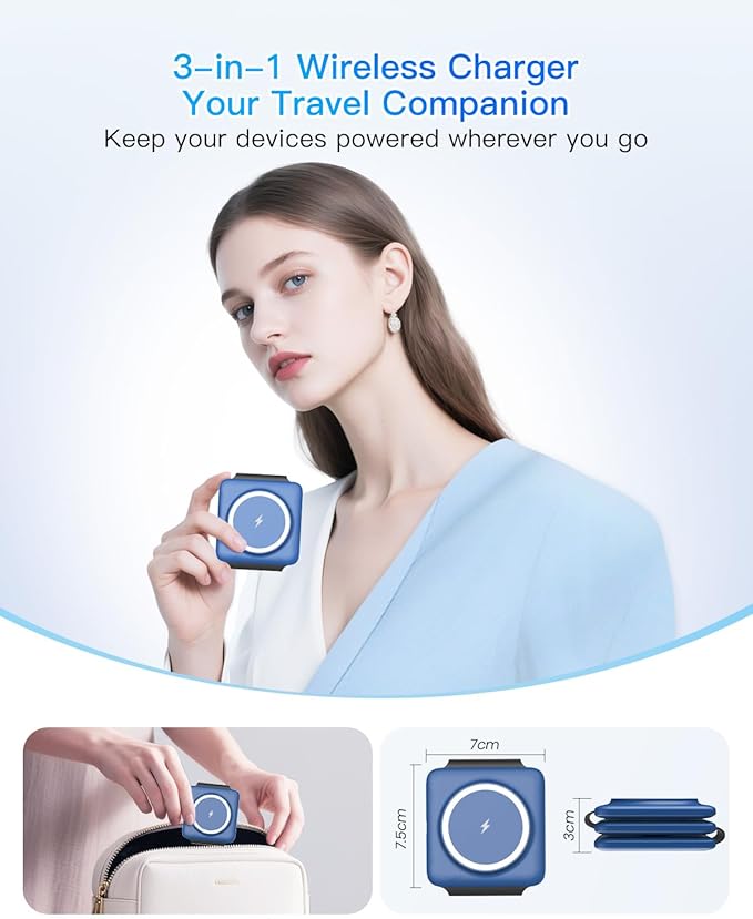 Iseyyox Charging Station for Apple Devices - 3 in 1 Magnetic Foldable Wireless Charger Dock - Travel Charging Pad for MagSafe iPhone 16 15 14 13 12 Pro Max Plus Watch & Airpods