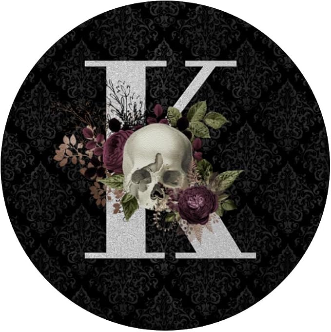 Skull and Roses Gothic Horror Monogram with Letter K Initial PopSockets PopGrip: Swappable Grip for Phones &amp Tablets PopSockets Standard PopGrip