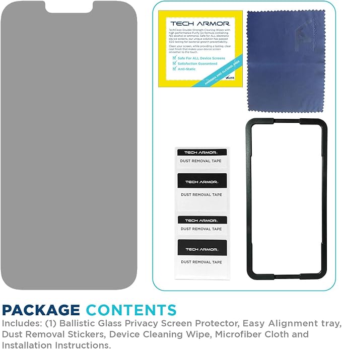 Tech Armor Privacy Glass for iPhone 16e 14 13 Pro Screen Protector 1 Pack | Ballistic Anti-spy protection 9H tempered Hard bubble-free install case-friendly Face ID compatible oleophobic coati
