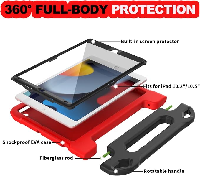 YIHE Kids Case for iPad 10.2 9th/8th/7th Gen Pro 10.5 &amp Air 3 BlackBlue | Full Body Shockproof Protective Cover Handle Stand Built-in Screen Protector Fun Colors