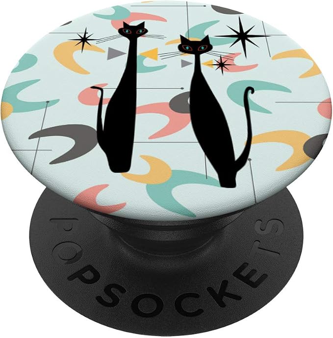 Retro MCM Atomic Era Black Cats &amp Boomerangs PopSockets PopGrip: Swappable Grip for Phones &amp Tablets