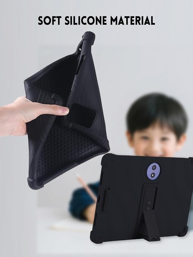 Case for TCL TAB A1 Plus Android Tablet 12.2 Inch (Dark Black) | (Model 9445X) Soft Silicone Kids Friendly Protective Cover with Adjustable Stand Drop-Proof