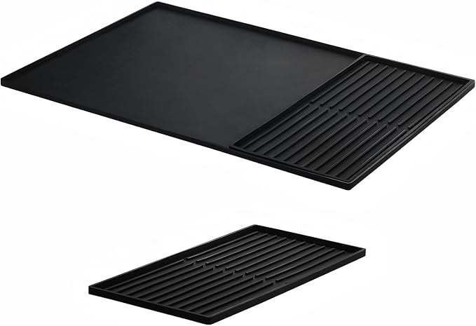 Seoodn Silicone Coffee Mat, 24''x16' with Removable Dry Drying Pad - Fits Coffee Maker and Kitchen Station Mat Accessories, Under Dish Handle; black