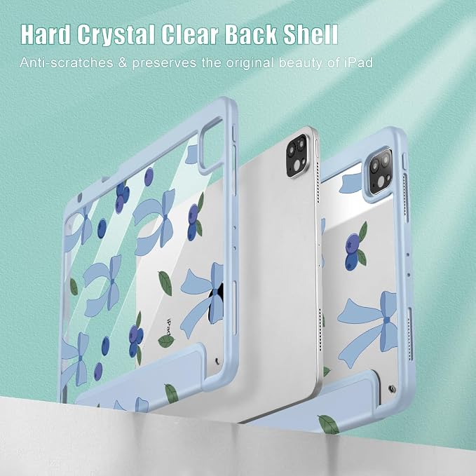 Tuiklol for iPad Pro 11 Inch 4th / 3rd / 2nd / 1st Gen (2022 2021 2020 2018) Case -Built-in Pencil Holder Shockproof Cover Clear Transparent Back Shell with Auto Wake/Sleep Black Flower