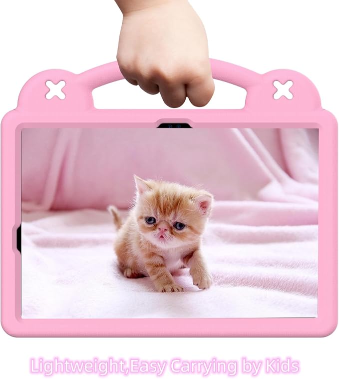 Kids Tablet Case with Built-in Kickstand and Handle Shockproof Cute Cover Lightweight Compatible with Samsung Galaxy Tab A7/S6 Lite 10.4” Pink