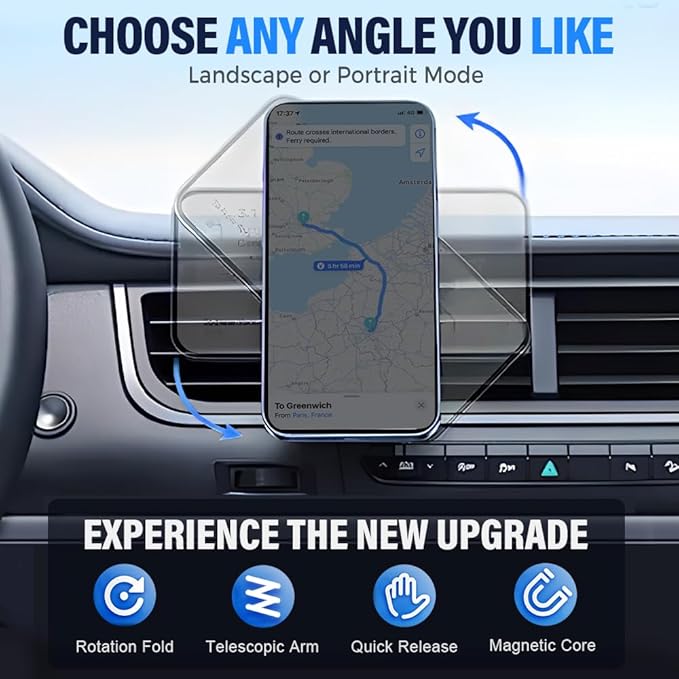 360° Adjustable Vacuum Magnetic Phone Holder, Foldable Magnetic Car Phone Holder for Your Car, Hands-Free Suction Cup Phone Mount for Car/Gym/Mirror/Smooth Surface for iPhone & Android (Black)