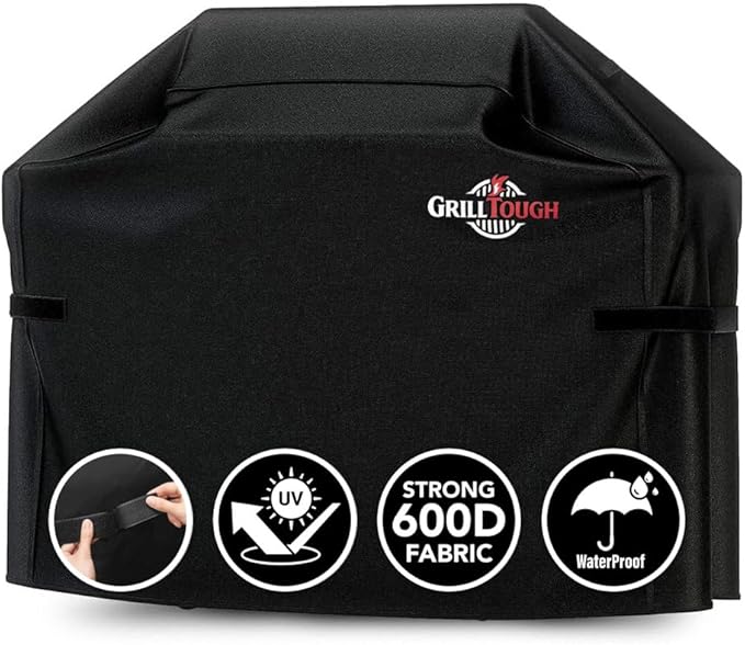 GrillTough Heavy Duty BBQ Grill Cover for Outdoor Grill, 52 Inch – Waterproof, Weather Resistant, UV & Fade Resistant with Adjustable Straps – Gas Grill Cover for Weber, Genesis, Charbroil, etc. Black