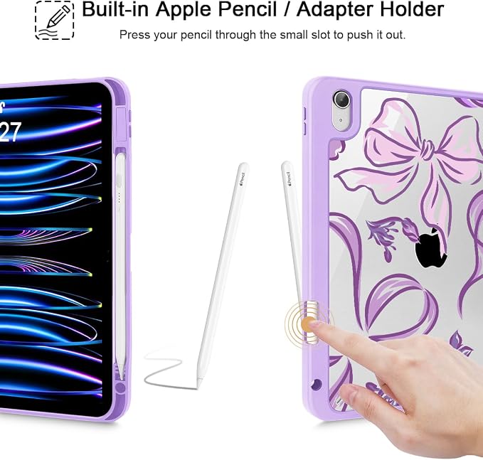 Mektron Case for 2026 iPad Air 11 inch M4 8th (M3 2025 7th /M2 2024 6th) Compatible with iPad Air 10.9 (2022 5th Gen /2020 4th Gen) Shockproof Clear Shell Blue Bows &amp Flowers