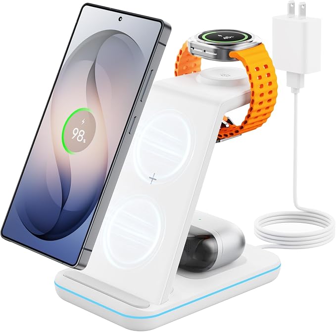 Wireless Charger for Samsung&ampAndroid: JoyGeek 3 in 1 Charging Station for S26/S25/S24/S23/S22/S21/S20/Note20/Z Fold&ampFlip Galaxy Watch8/7/6/5/4/3/Active2/1 Buds 3 Pro