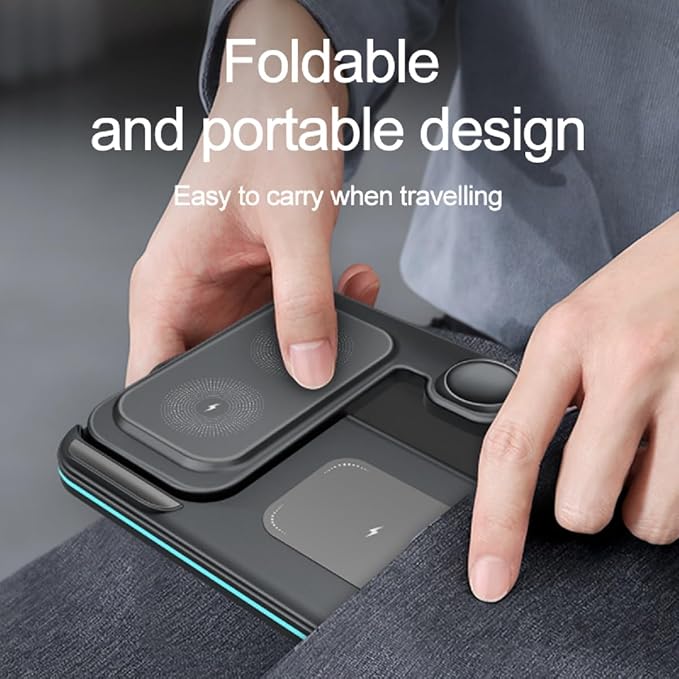 Foldable 3 in 1 Charging Station Dual Coil Wireless Charger for iPhone 17 Apple Watch Ultra 1-10 Charging Dock for Air. Pods (No A/C Adapter USB C to C Cord)