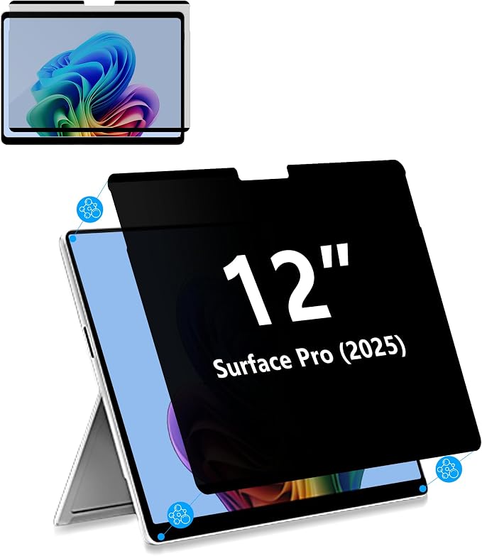 Megoo Magnetic Privacy Screen Protector for Surface Pro 12 inch (2025)– Removable Anti-Spy Anti-Glare Easy Install Blue Light &amp UV Blocking
