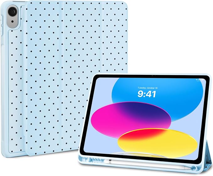Trifold Stand Case for iPad Air 11 Inch M4/M3/M2 (8th 2026/7th 2025/6th 2024) iPad Air 10.9 Inch 5th/4th Generation (2022/2020) Trendy Cute Polkad Dot Print Aesthetic Pattern Design-Black