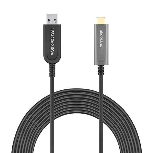 USB A to C Extension Fiber Optical Cable USB 3.2 Gen2 10Gbps 10M 33FT Right Angled Compatible with Microsoft Azure Logitech Aver Vaddio Camera Barco ClickShare Kinect Intel RealSense