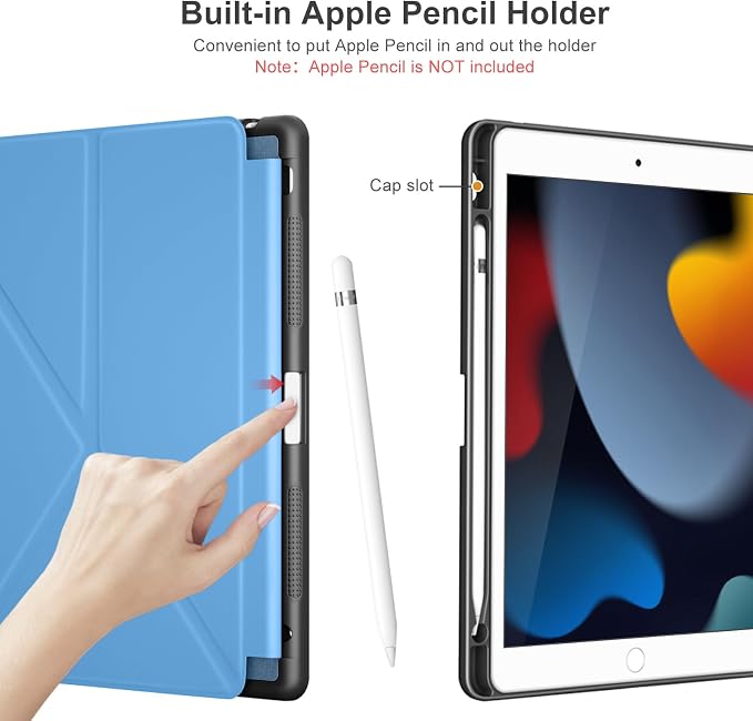 DTTO Foldable Case for for iPad 9th/8th/7th Generation 10.2-inch Black | Origami Magnetic Standing Cover with Pencil Holder，Vertical &amp Horizontal angles Auto Sleep/Wake