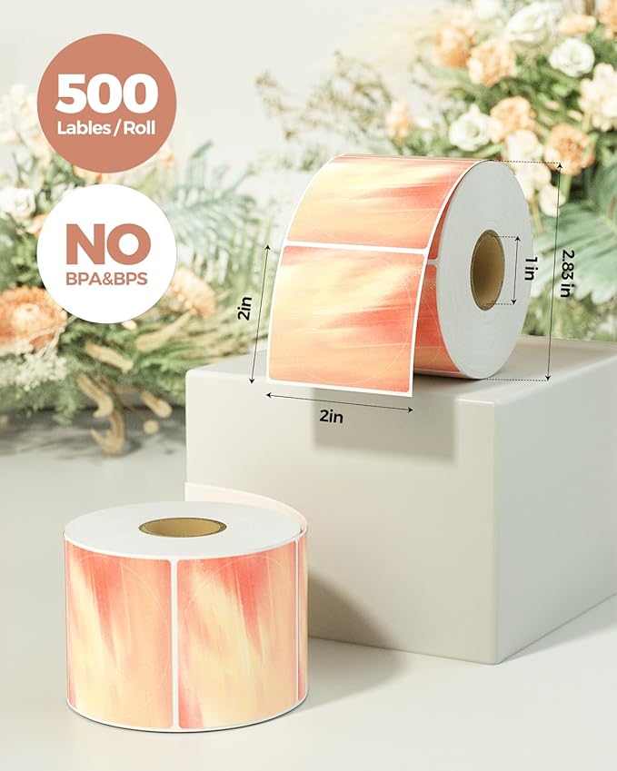 MUNBYN 2 Inch Round Orange Thermal Labels, Self-Adhesive Stickers for Baking, Candle, and Food, Compatible with Thermal Printers, 500 Labels/1 Roll