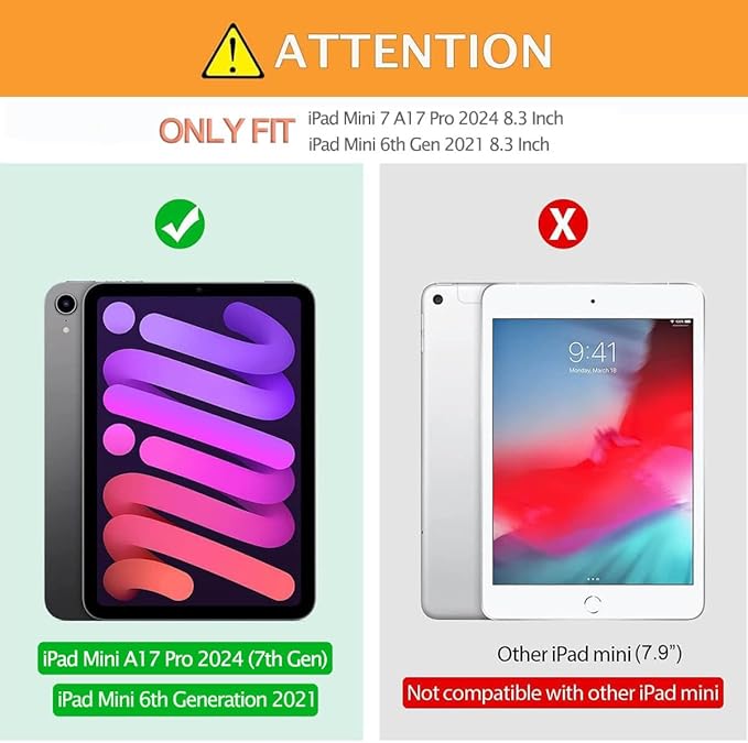 Kids Case for iPad mini 7 (A17 Pro) 2024/ Mini 6 2021 iPad mini 7th/6th Generation Case with Screen Protector - Shockproof with Handle Stand Protective Cover for iPad 8.3 Inch Lavender