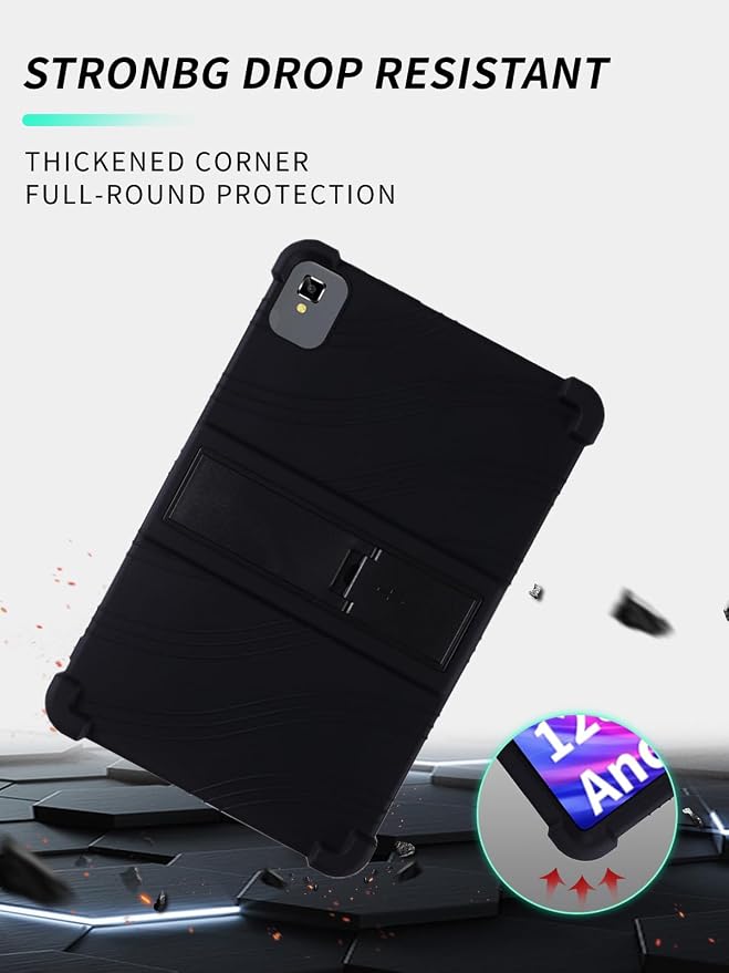 Case for YLEEBG TAB10 10 inch Android 14 TabletsWUNIAK Hollow Back DesignHeat Dissipation Shockproof Lightweight Adjustable Kickstand Silicone Shell&ampKids Friendly Soft CaseBlack
