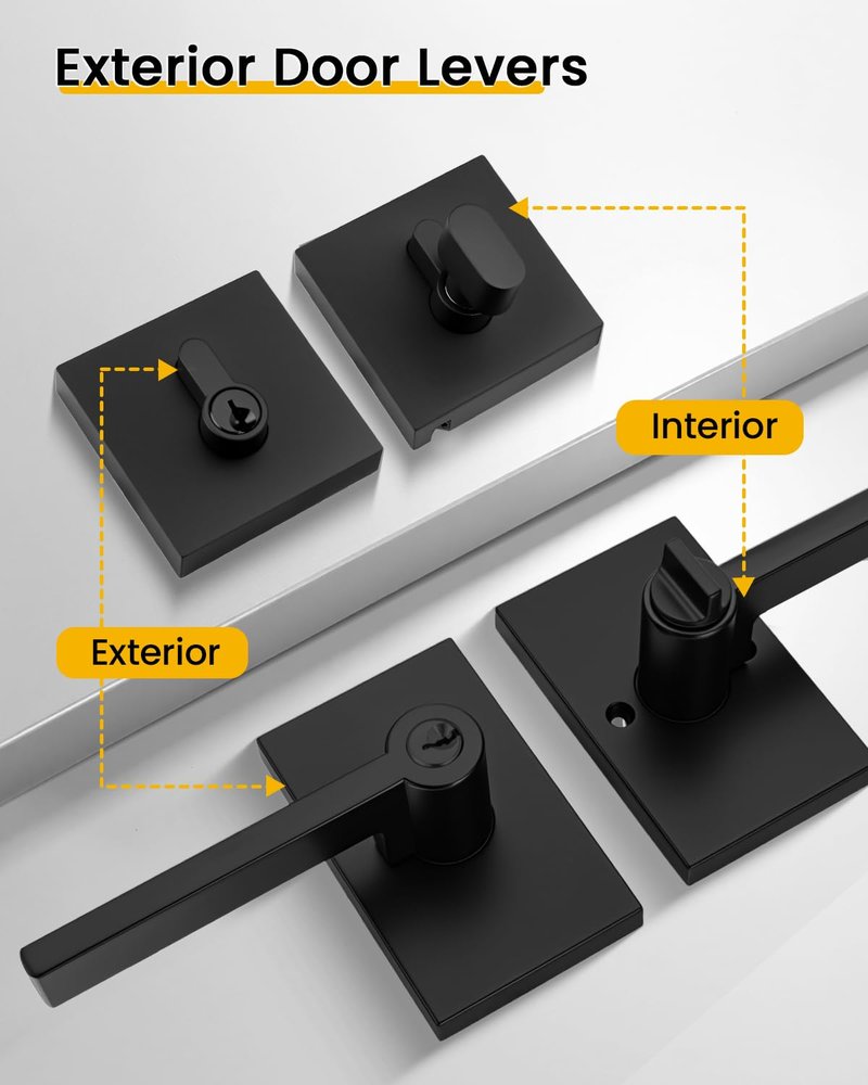 Goldenwarm Matte Black Entry Door Handle and Deadbolt Set, Heavy Duty Zinc Alloy Black Exterior Door Handle - Front Door Lock Set for Exterior Doors, Left-Right Universal Door Lock, 1 Pack