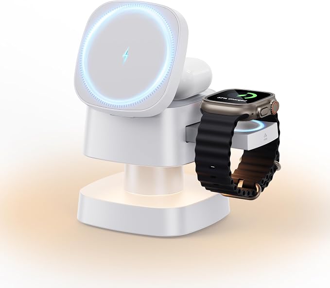 4 in 1 Magnetic Wireless Charging Station15W Fast Charging with Night Light for MagSafe Charger Stand3 in 1 Wireless Charger for iPhone 17/16/15/14/13 Pro MaxApple Watch &amp AirPodsSand Gold