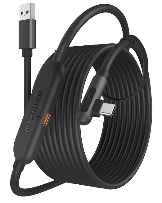 Maxonar VR Charging Link Cable 16FT – Charge While Playing PC VR USB 3.0 Stable Data Built to Replace Meta Link Cable for Quest 3S / Quest 3 / Quest 2 / Pico 4 Black