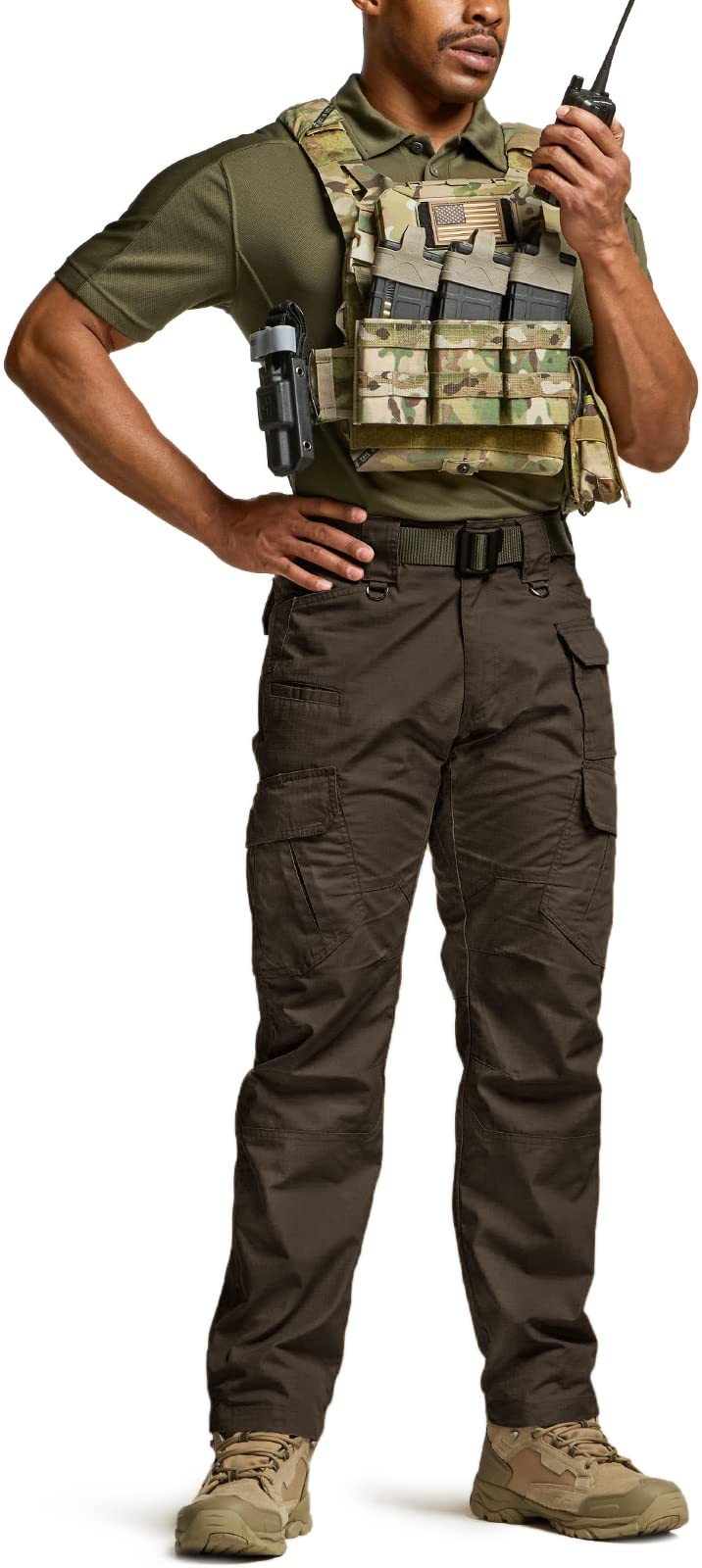CQR Men's Tactical Pants, Water Resistant Ripstop Cargo Pants, Lightweight EDC Work Hiking Pants, Outdoor Apparel, Duratex Mag Pocket Dark Brown, 34W x 34L