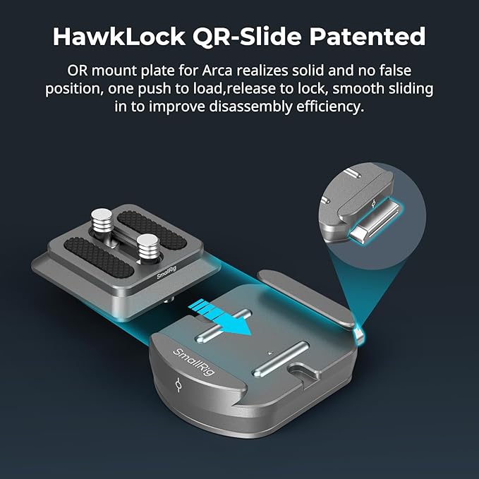 SmallRig HawkLock H38 Quick Release Mount Plate for Arca-Swiss, QR-Slide Camera Mount Plate for Arca with Two 1/4"-20 Screw, Silicone Pad and 1/4"-20 Threaded Hole for Manfrotto Plate or Tripod - 4486