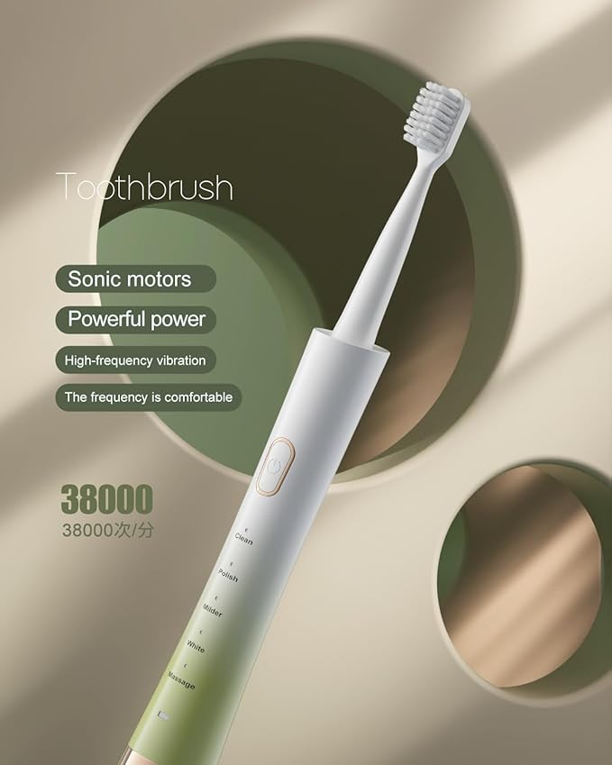 AJELU Upgrade Sonic Electric Toothbrush for Adults, 8 Replacement Brush Heads, Rechargeable Electric Toothbrush with 2-Minutes Timer IPX7 Water-Proof, for Indoor & Outdoor, White & Green Gradient