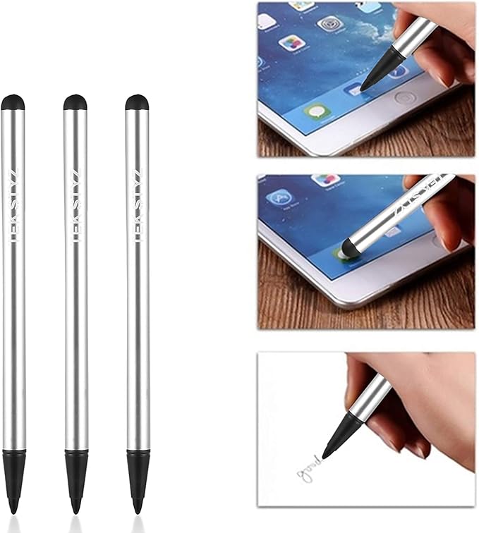 Pro Capacitive Resistive Stylus Universal 2 in 1 Compatible with Samsung Galaxy S22/S21/Ultra/S21+/Fe 5G/ High Sensitivity &amp Precision Full Size 3 Pack! (Silver)