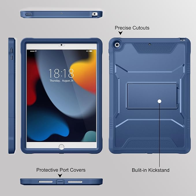 DTTO Case for for iPad 9th/8th/7th Generation 10.2-inch Black | Durable Shockproof Protective Cover Built-in Screen Protector &amp Kickstand Corner Protection