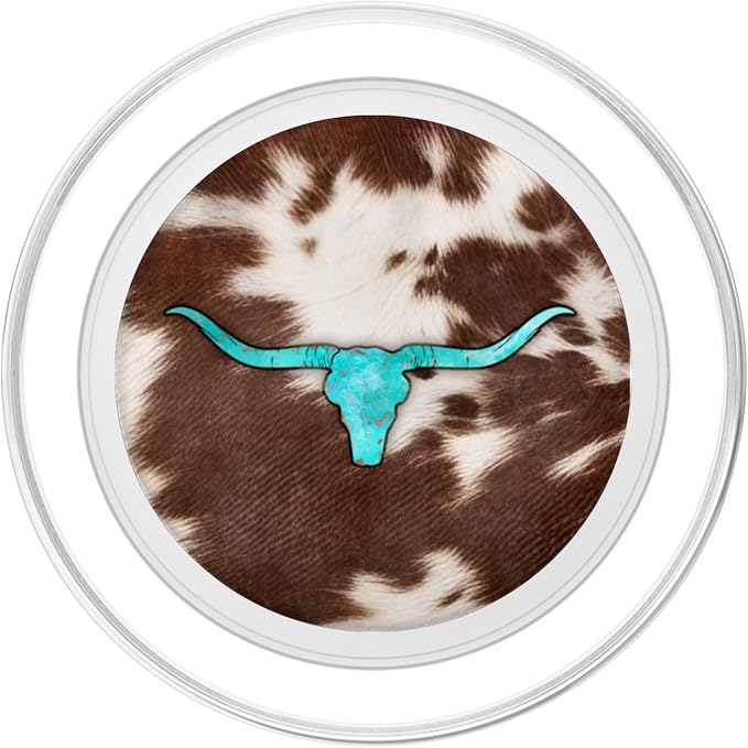 Western Cowhide Cow Print Turquoise Bull Skull Chic Rustic PopSockets Adhesive PopGrip