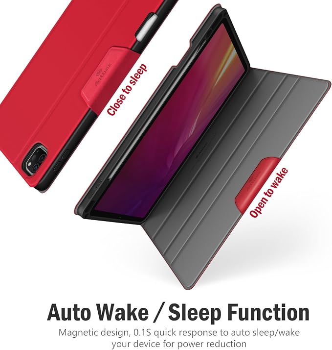 Antbox Case for iPad Pro 12.9'' 6th/5th/4th/3rd Generation Black | Built-in Pencil Holder Auto Sleep/Wake Function PU Leather