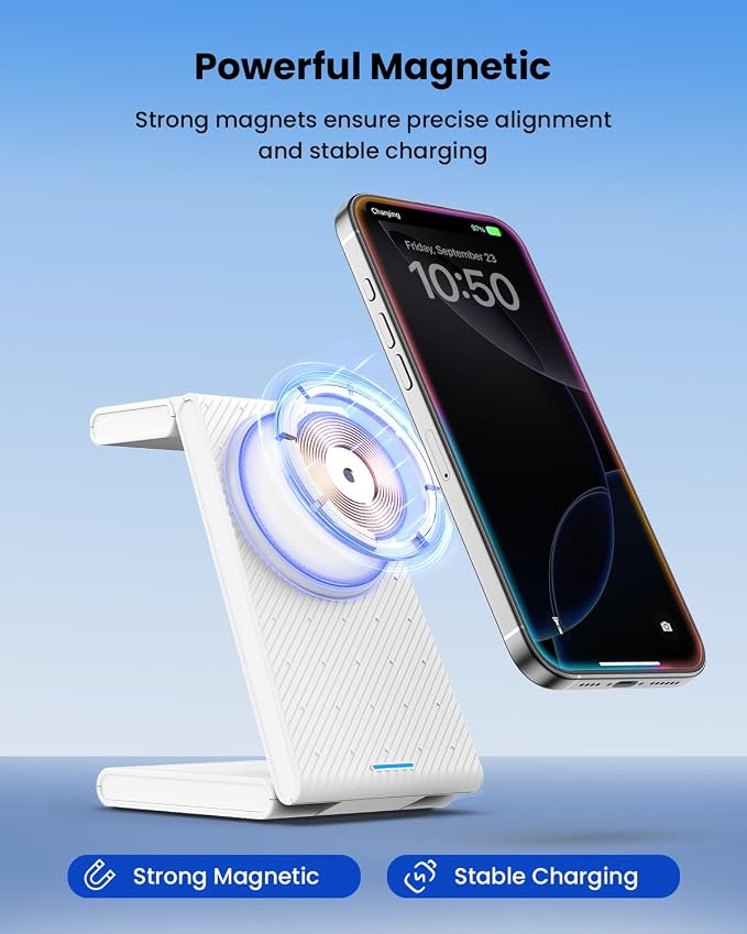 Wireless Charger Stand CIYOYO 3 in 1 Fast Wireless Charging Station Dock for Apple Watch 11/9/8/7/6/SE/5/4/3/2 Airpods 3/2/Pro iPhone 17/16/15/14/14 Plus/14 Pro Max/13/13 Pro/12/12 Pro/SE/X/XR/XS/8