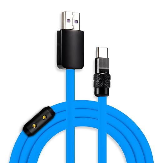 chubbycable 120W USB-A to C Cable Silicone Charging Cord Blue 6.6FT | 6mm Extra Thick 45000+ Bend Tested 480Mbps Data Transfer E-Marker Safety Chip Tangle-Free Design