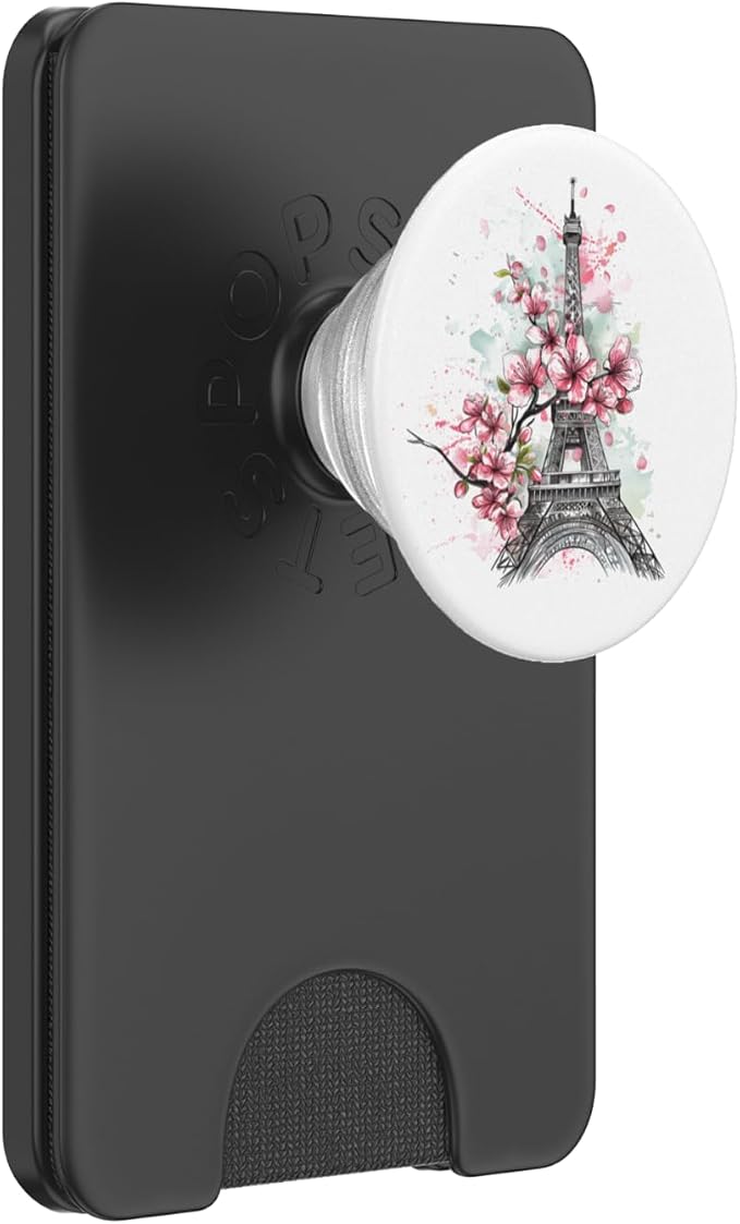 Paris France Eiffel Tower Cherry Blossom Floral Souvenir PopSockets PopGrip for MagSafe