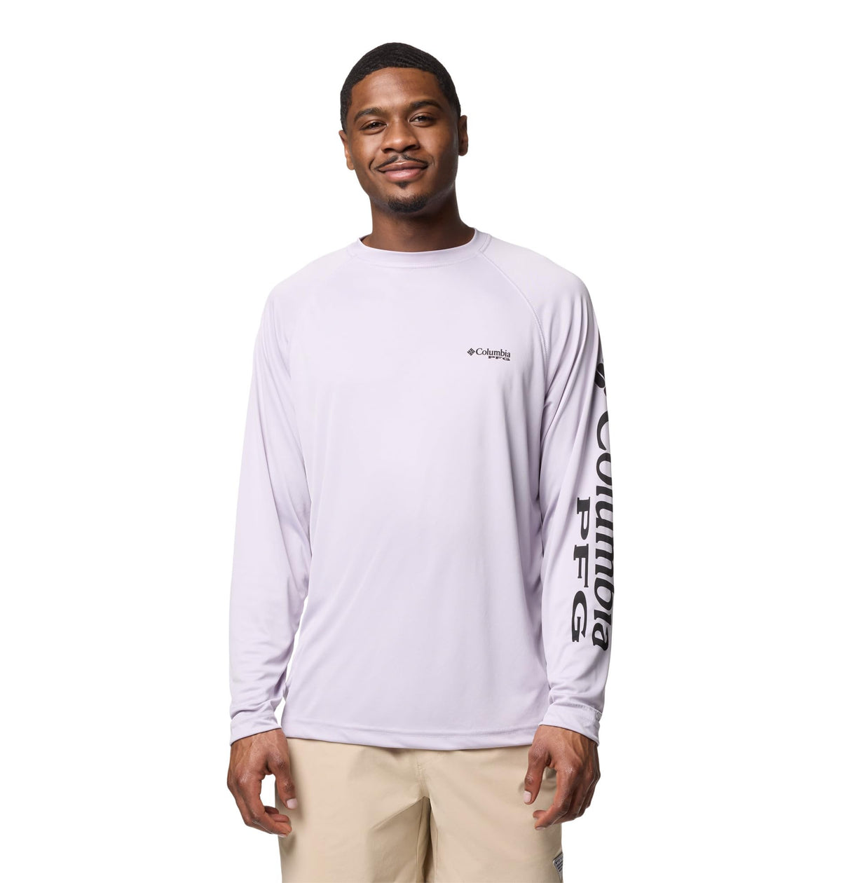 Columbia Men's PFG Terminal Tackle Long Sleeve Fishing Shirt, Lavender Pearl/Black Logo, Medium