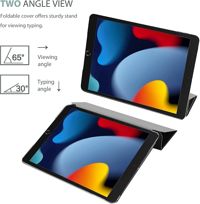ProCase iPad 10.2 Case 2021 9th Gen/ 2020 8th Gen/ 2019 7th Gen Case with Tempered Glass Screen Protector Slim Stand Hard Shell Protective Smart Cover for 10.2” iPad 9th/8th/7th Generation -Black