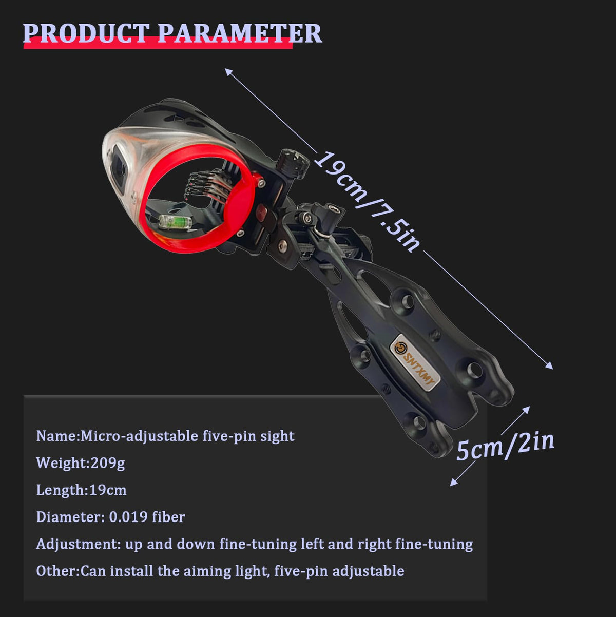 5-Pin Bow Sight for Compound Bows – Micro Adjustable Archery Sight with 0.019" Fiber Optics and Hunting Bow Sight Light.