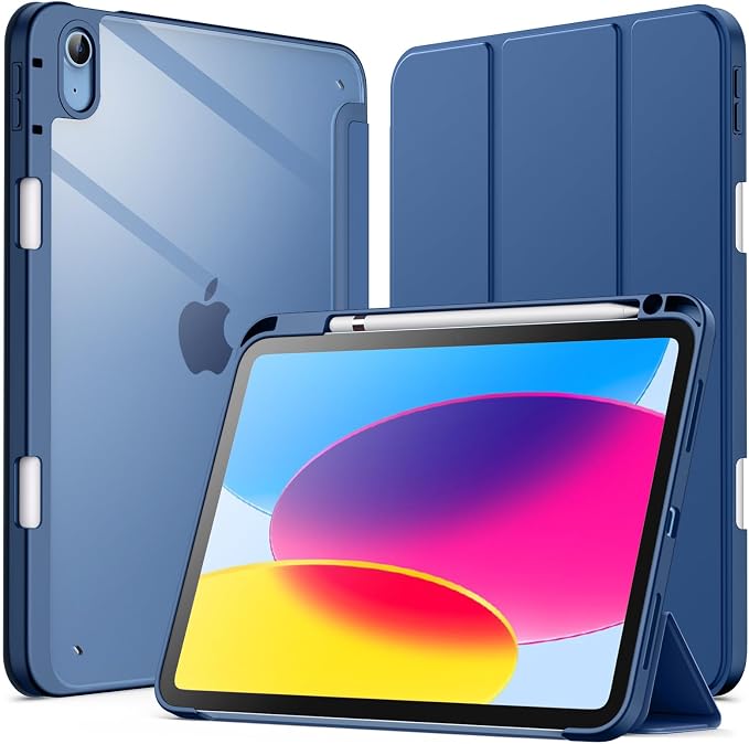 JETech Case Cover for iPad (A16) 11th/10th Gen Black | For 2025/2022 Model Clear Transparent Back Pencil Holder Slim Shockproof Tri-Fold Stand Auto Wake/Sleep