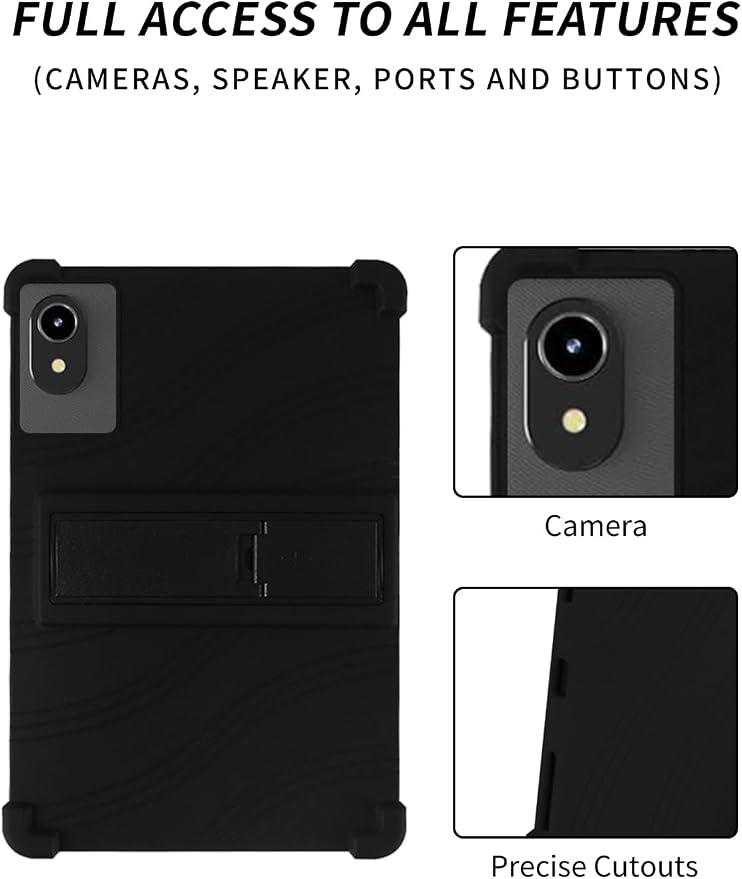 Case for ApoloMedia EP1095T 11 Tablet 2025 Android 15，WUNIAK Shock Proof Lightweight Stand Rubber Shell Protective CoverKids Friendly Soft Silicone Adjustable Stand CoverBlack